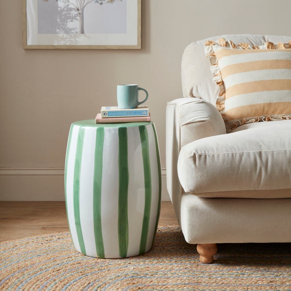 Beatrice Striped Ceramic Side Table Green