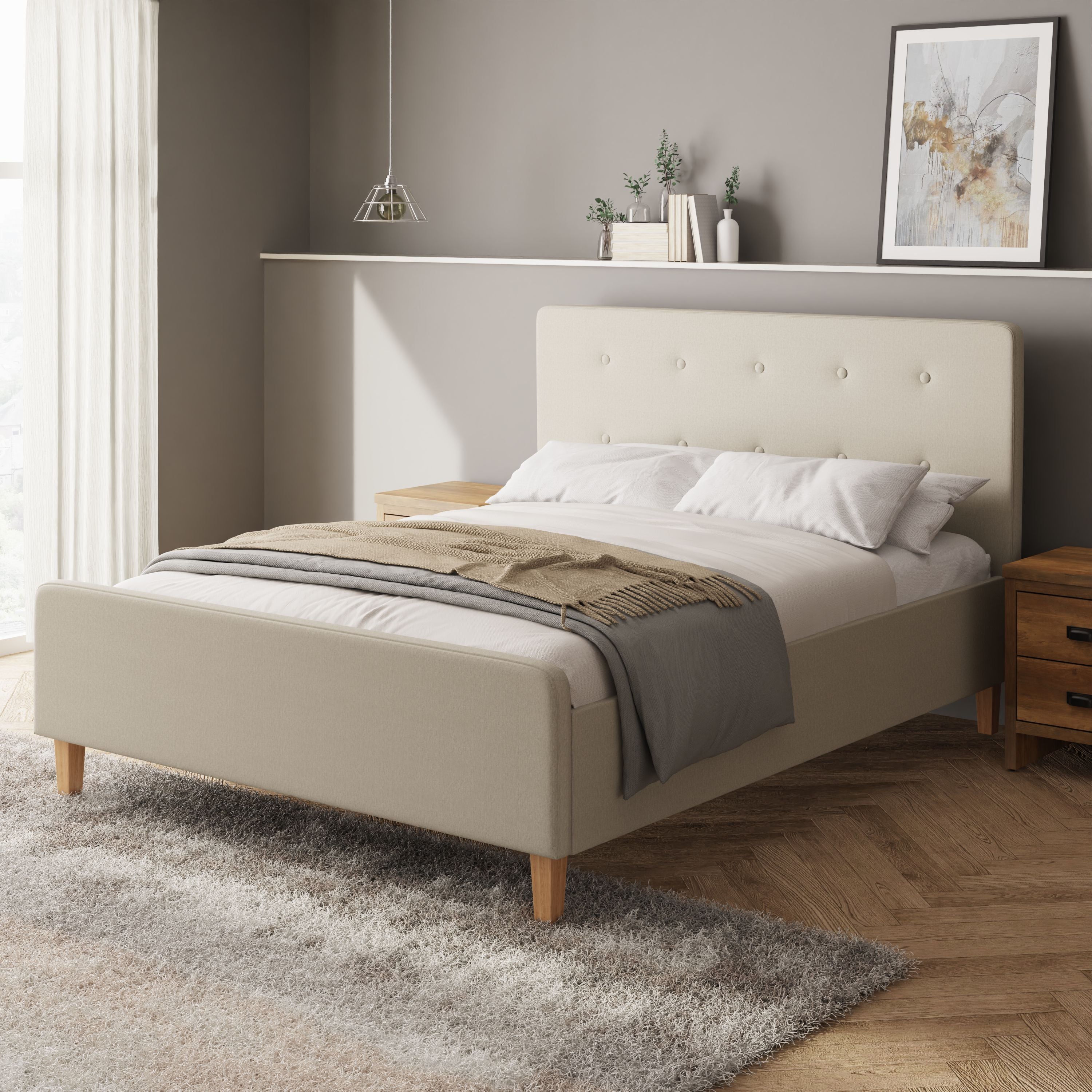 Photos - Bedroom Set Ashbourne Fabric Side Lift Ottoman Bed Frame Natural