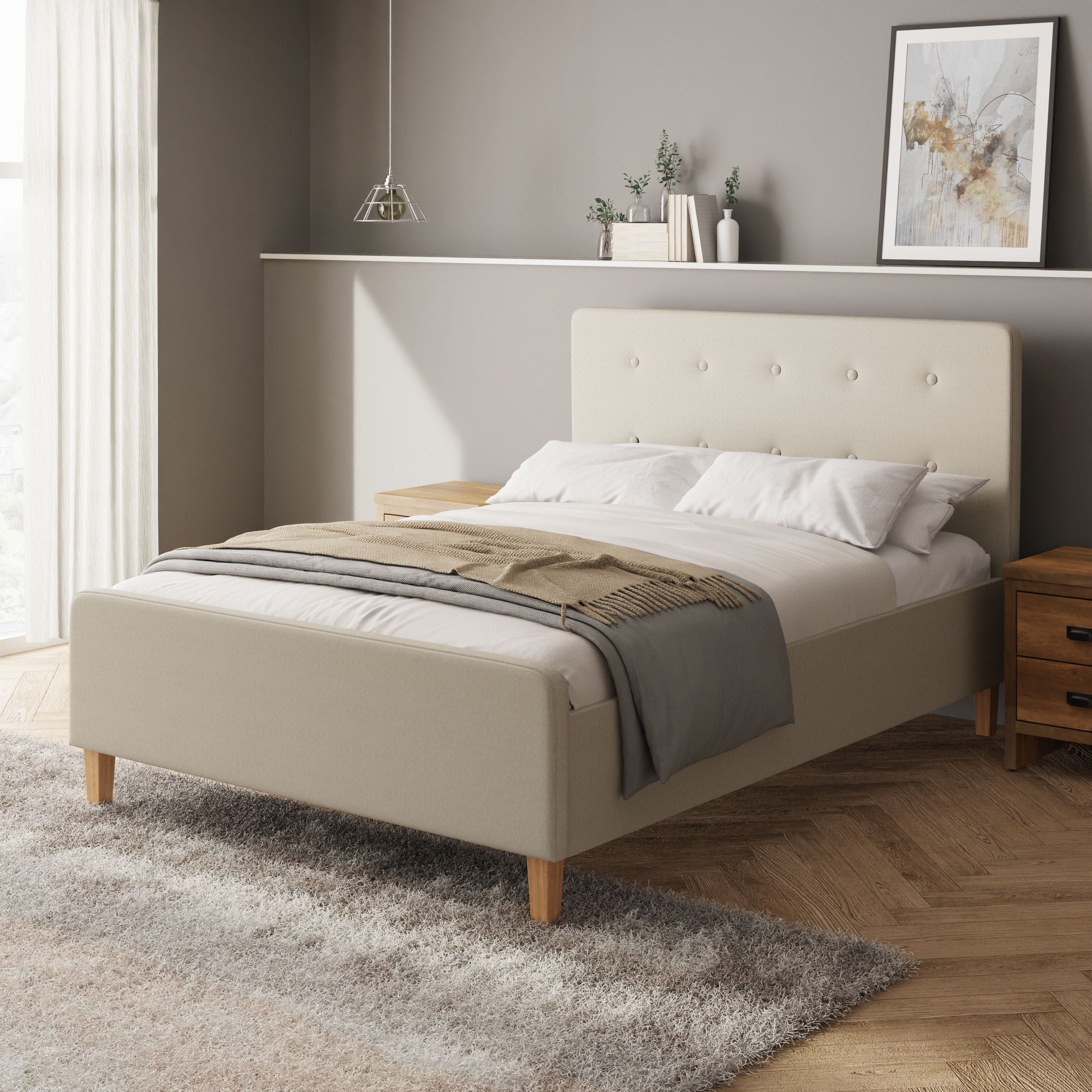 Photos - Bedroom Set Ashbourne Fabric Side Lift Ottoman Bed Frame Natural