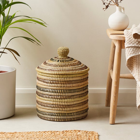 View Rainbow Seagrass Storage Basket With Lid View Rainbow Seagrass Storage Basket With Lid