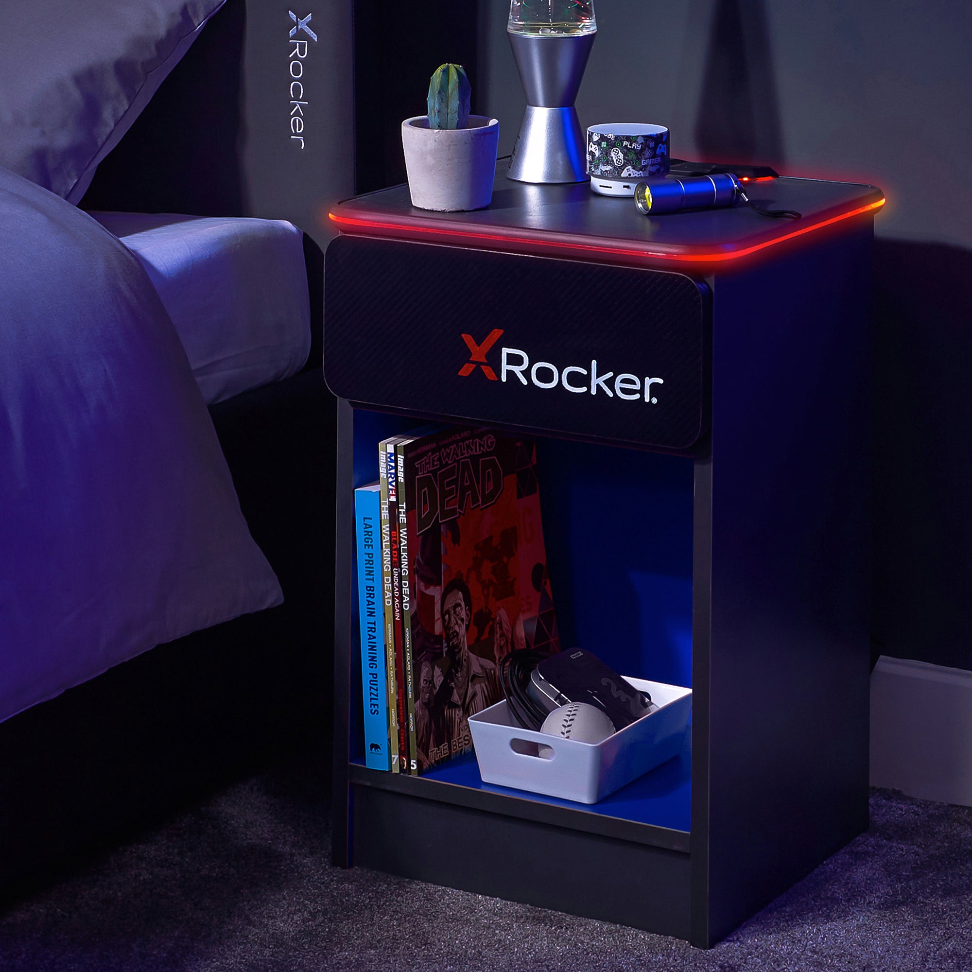 X Rocker Carbon Tek Bedside Table With Wireless Charging Blue