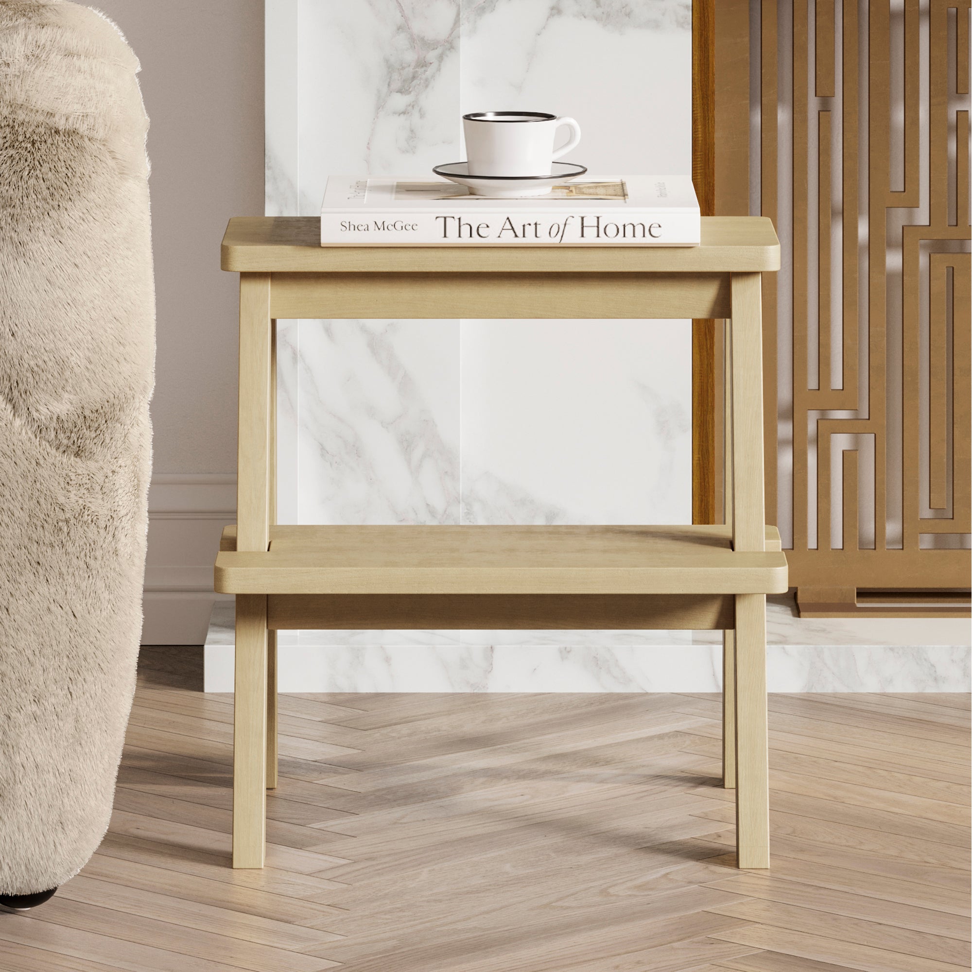 Addie Stool, Grey Wash Solid Birch Natural