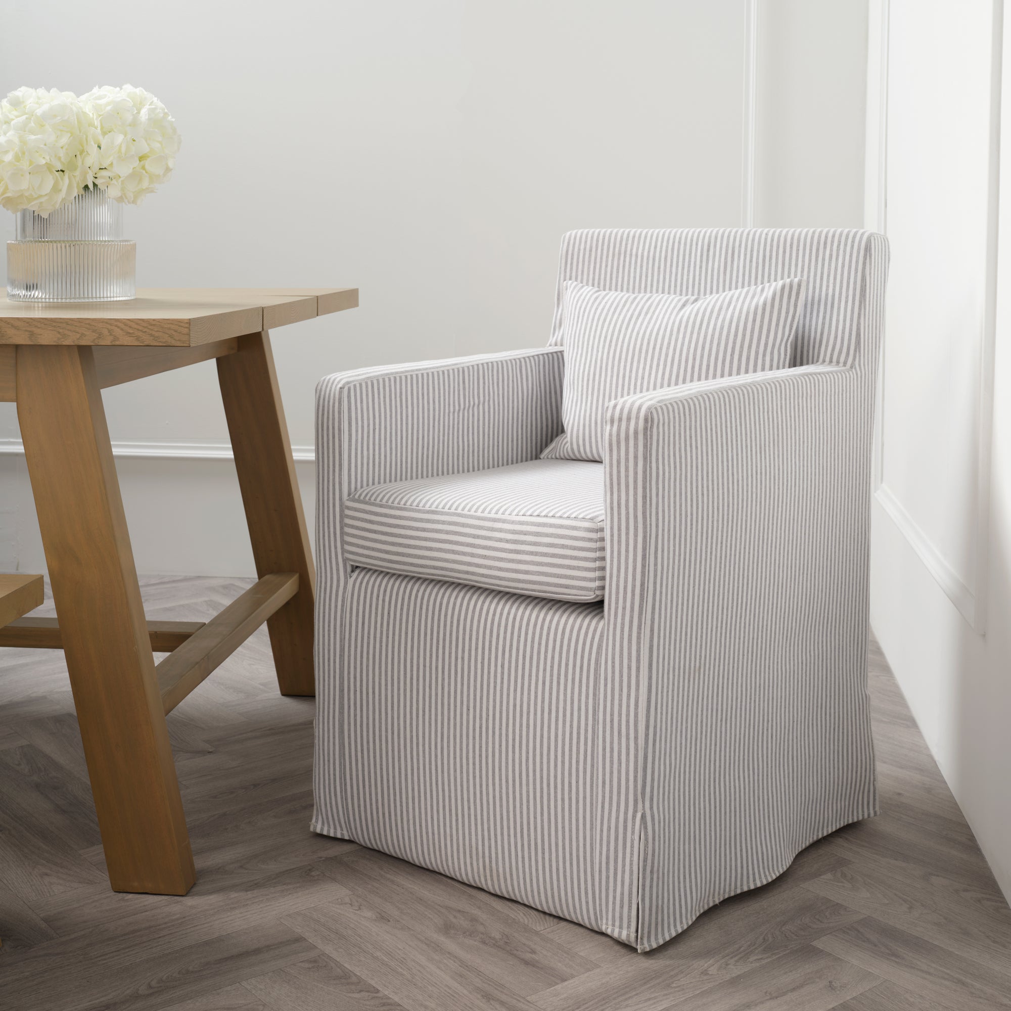 Hettie Dining Chair Grey Stripe Fabric Grey