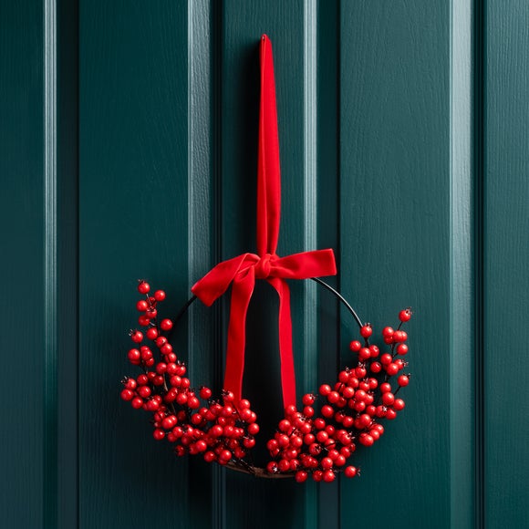 Click to view product details and reviews for Artificial Red Berry Ring Wreath With Velvet Bow. Click to view product details and reviews for Artificial Red Berry Ring Wreath With Velvet Bow.