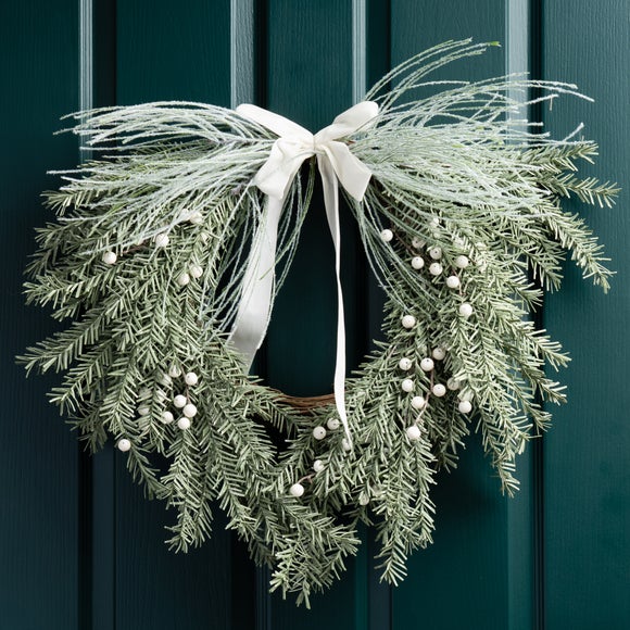 View Artificial Wreath With White Velvet Bow View Artificial Wreath With White Velvet Bow