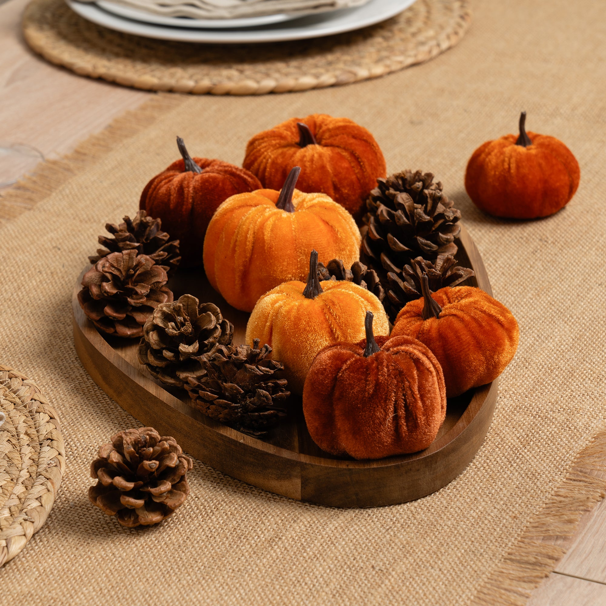 Velvet Pumpkin Pinecone Ornaments Orange