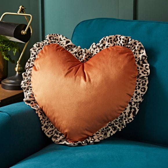 Click to view product details and reviews for Leopard Butterscotch Heart Frill Cushion.