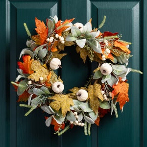 Artificial Green & Orange Pumpkin Wreath