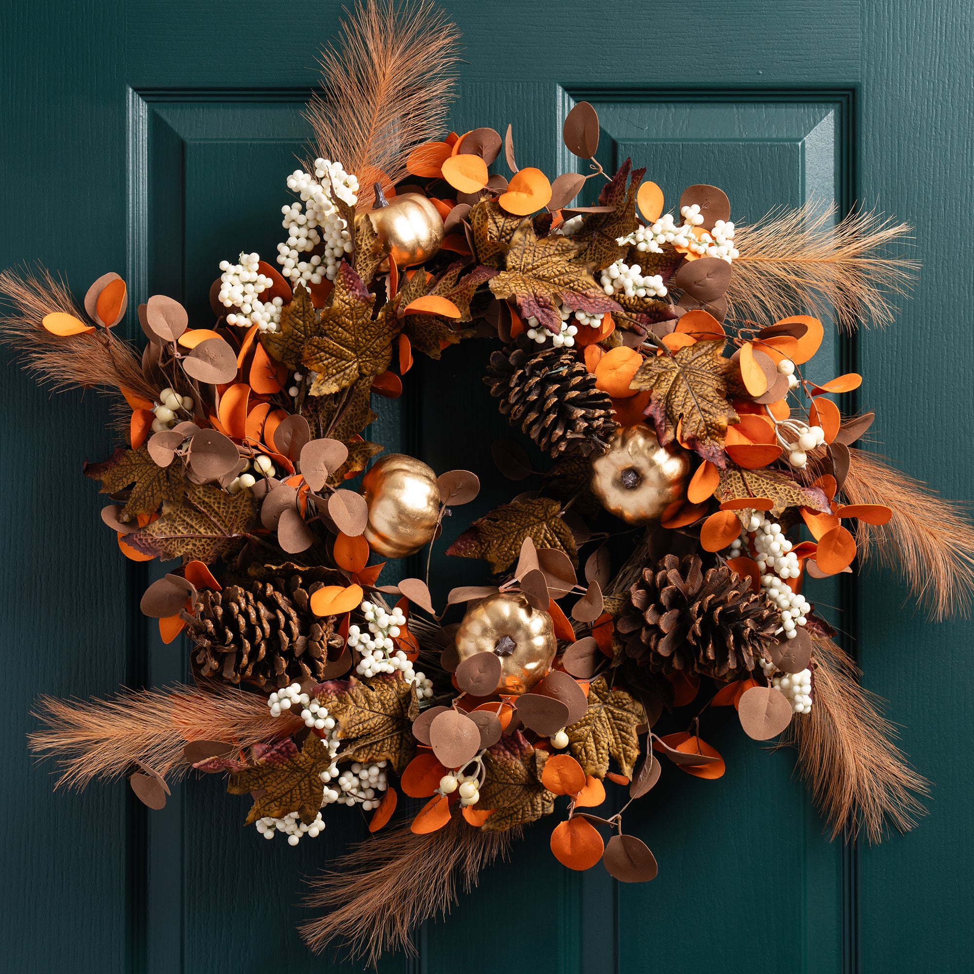 Artificial Brown & Gold Pumpkin Wreath