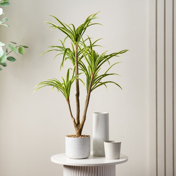 Click to view product details and reviews for Artificial Real Touch Yucca Tree In White Speckled Plant Pot.