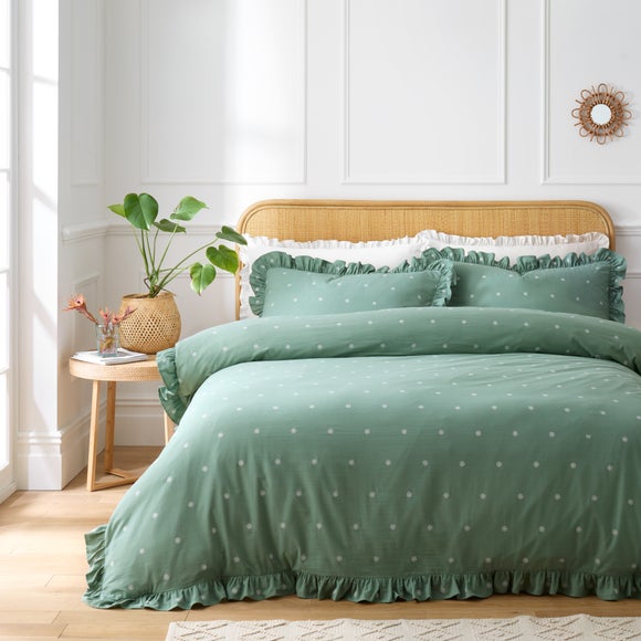 Click to view product details and reviews for Zendaya Frilled 100 Cotton Duvet Cover And Pillowcase Set.