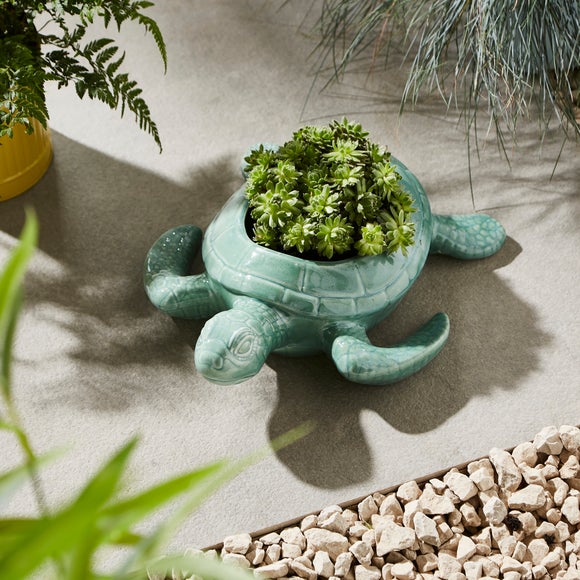 Green Turtle Plant Pot With Glaze Finish