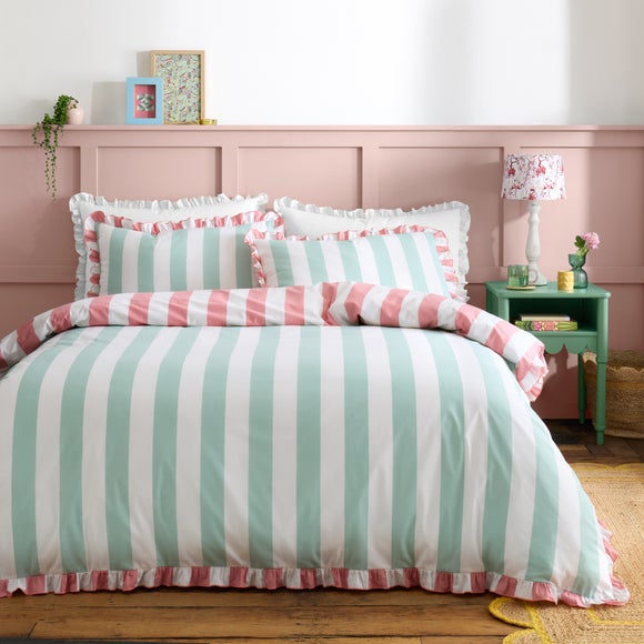 Emmy Frilled Stripe 100 Cotton Duvet Cover And Pillowcase Set