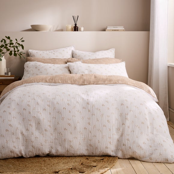 Cotton Muslin Sprig Floral Duvet Cover Pillowcase Set