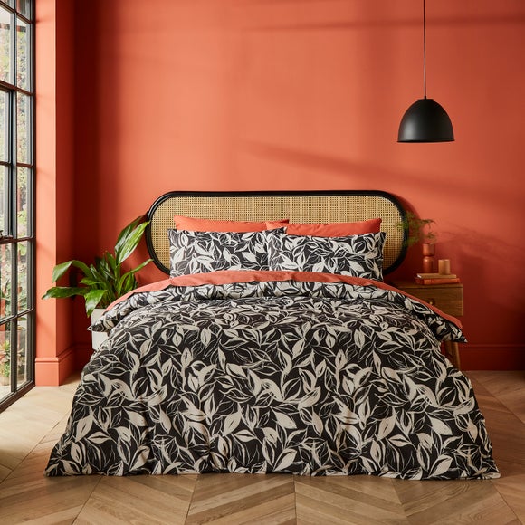 Sketched Leaf 144 Thread Count Reversible Cotton Duvet Cover Pillowcase Set