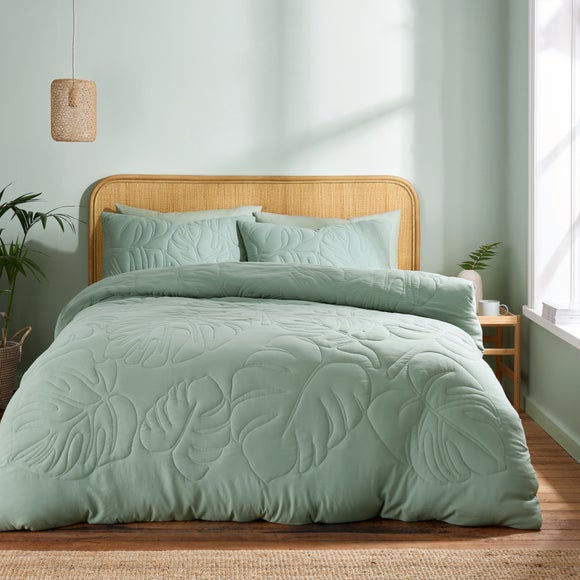 Tropical Leaf Embroidered Duvet Cover And Pillowcase Set