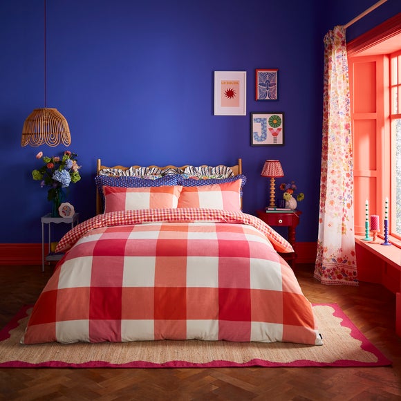 Sophie Robinson Picnic Plaid 100% Cotton Duvet Cover & Pillowcase Set