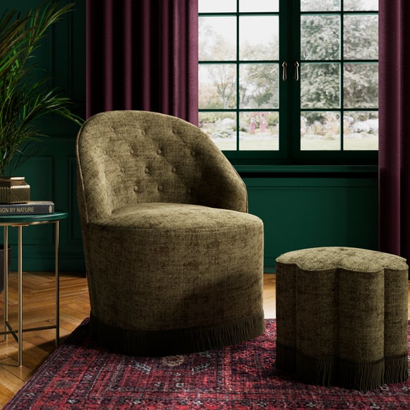 Click to view product details and reviews for Elea Tassel Distressed Chenille Occasional Armchair.