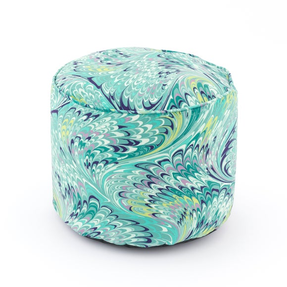 Feather Marble Teal Pouffe