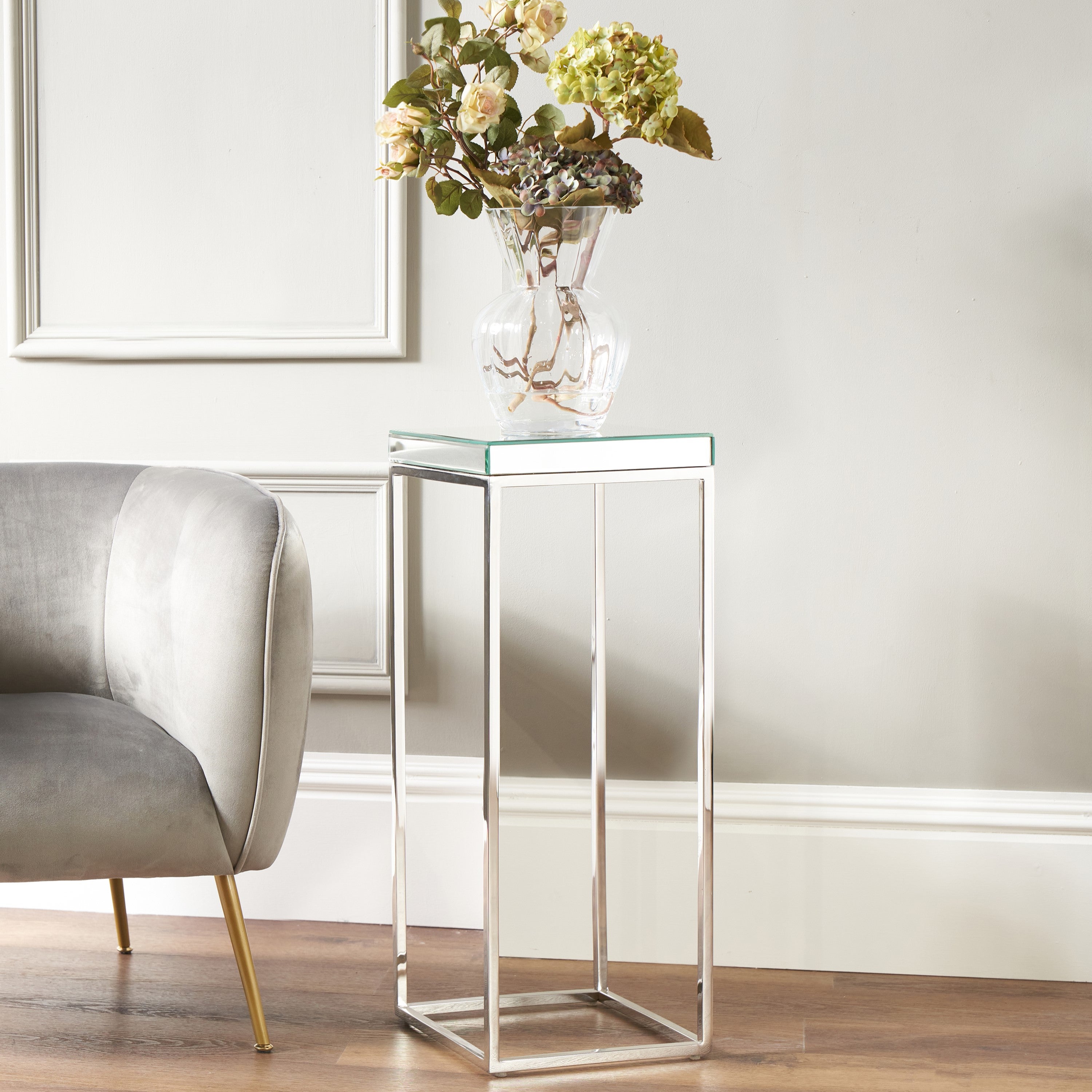 Elysee Square Side Table Mirrored Glass Silver