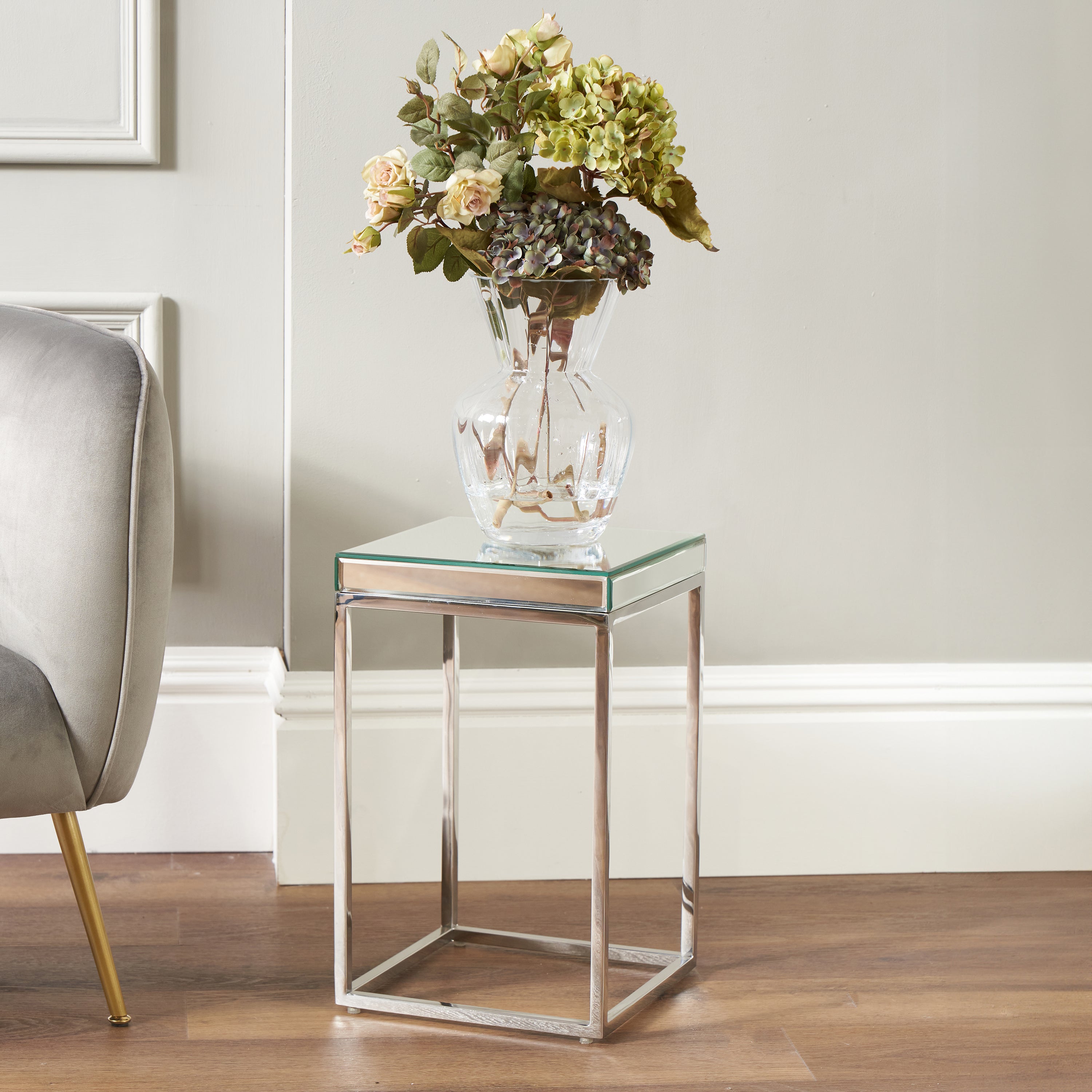 Elysee Small Square Side Table Mirrored Glass Silver