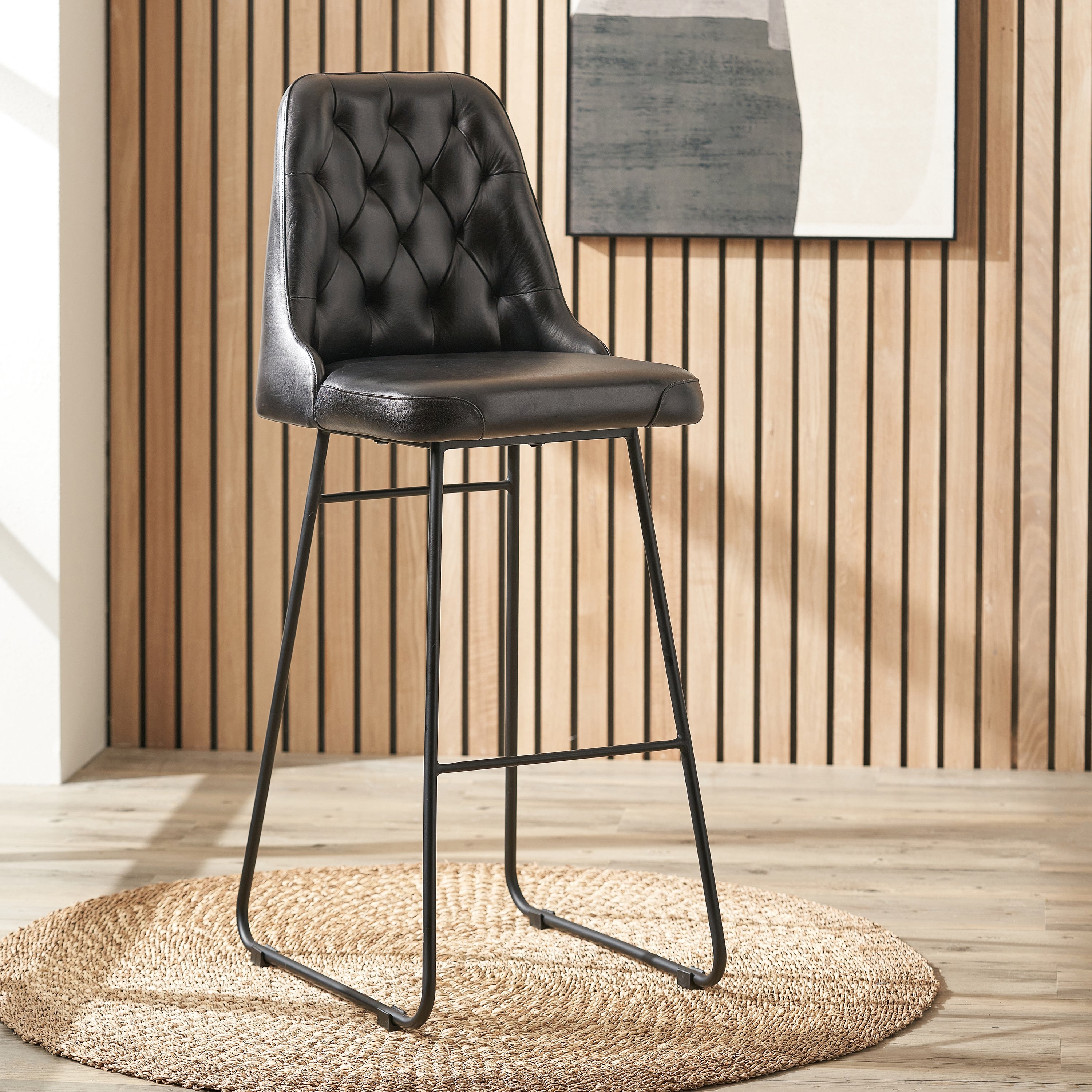 Camillo Diamond Back Bar Stool Leather Black