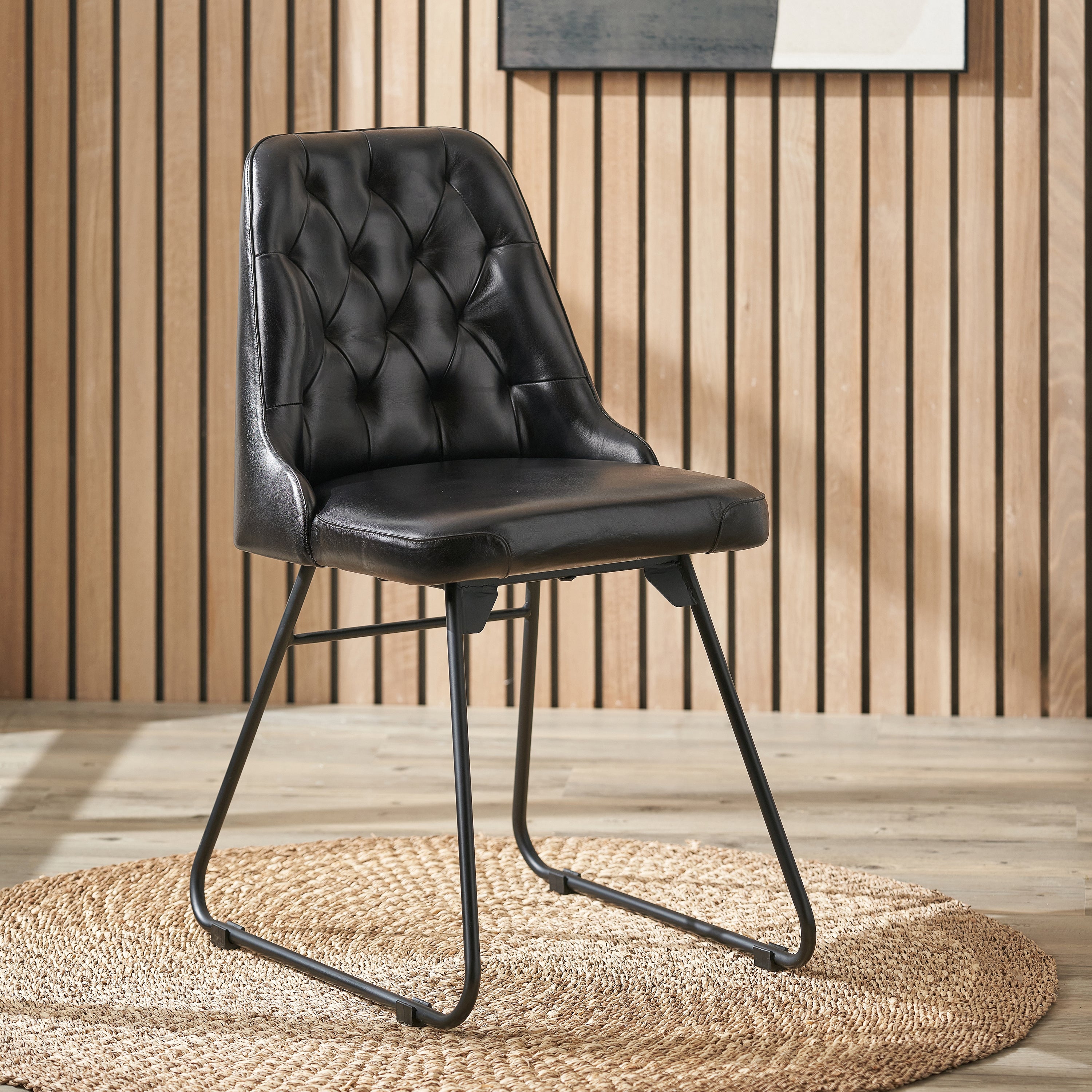 Camillo Diamond Back Dining Chair Leather Black