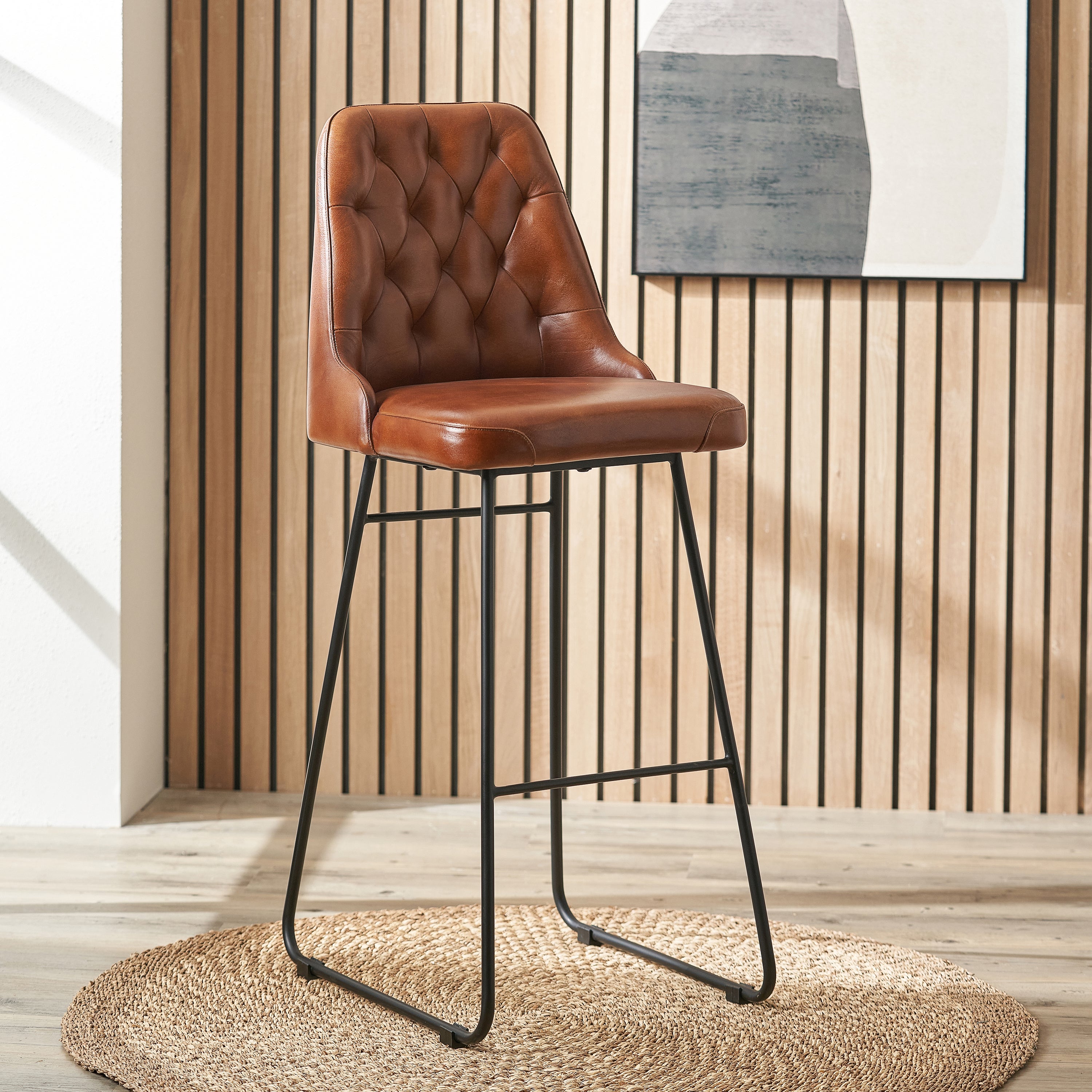 Camillo Diamond Back Bar Stool, Leather Brown