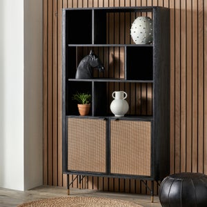 Fiji 2 Door Shelving Unit- Acacia Wood And Rattan