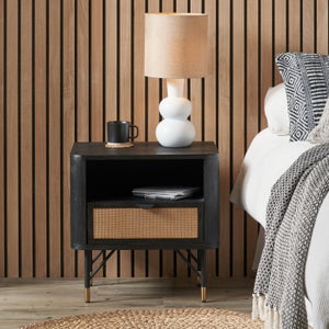 Fiji Bedside Table- Acacia Wood And Rattan