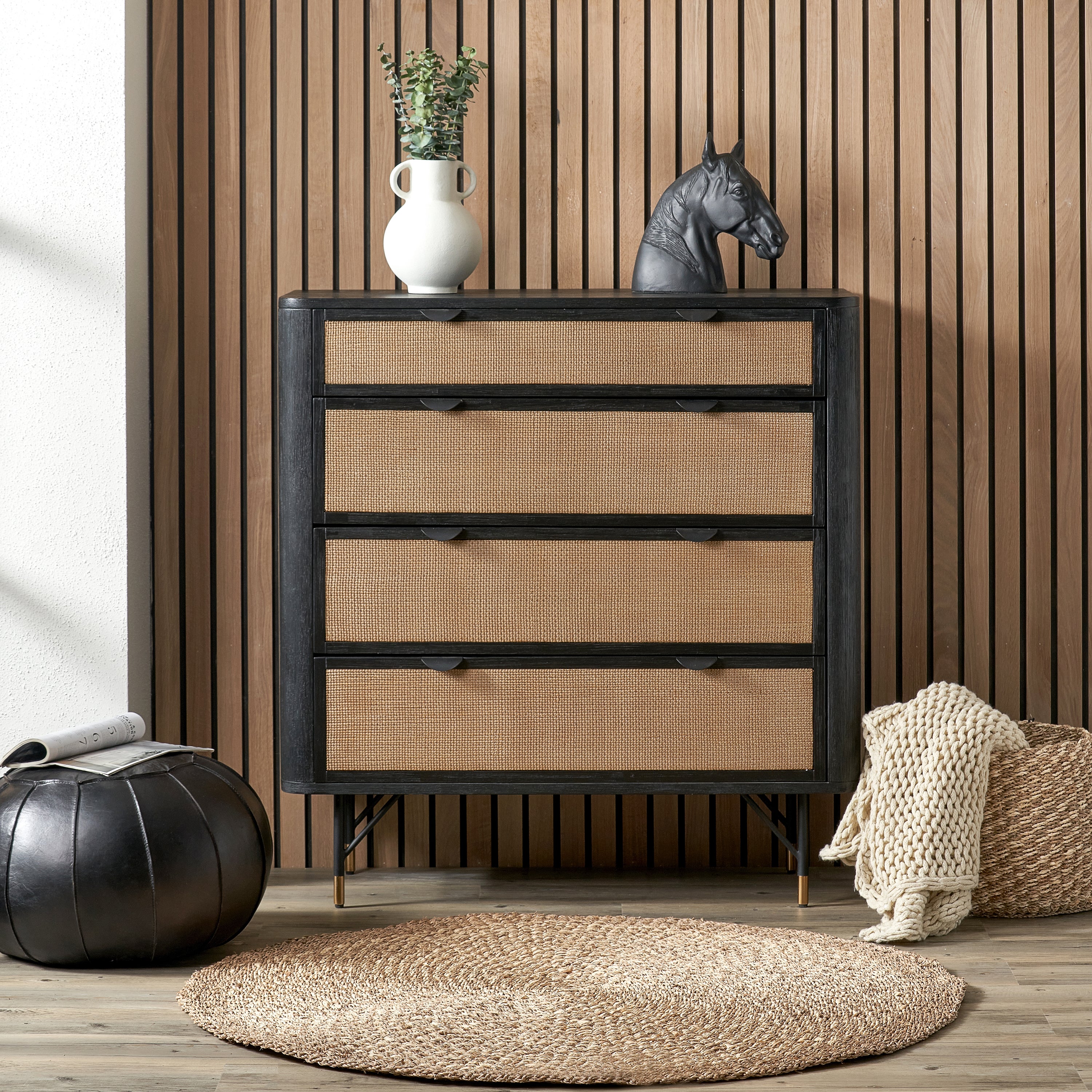 Fiji 4 Drawer Chest Acacia Wood And Rattan Black