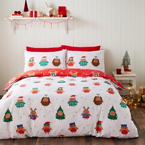 Catherine Lansfield Party Robins Duvet Cover And Pillowcase Set