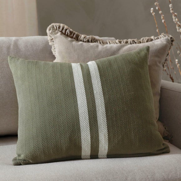 Benton Herringbone Rectangular Cushion Khaki Green