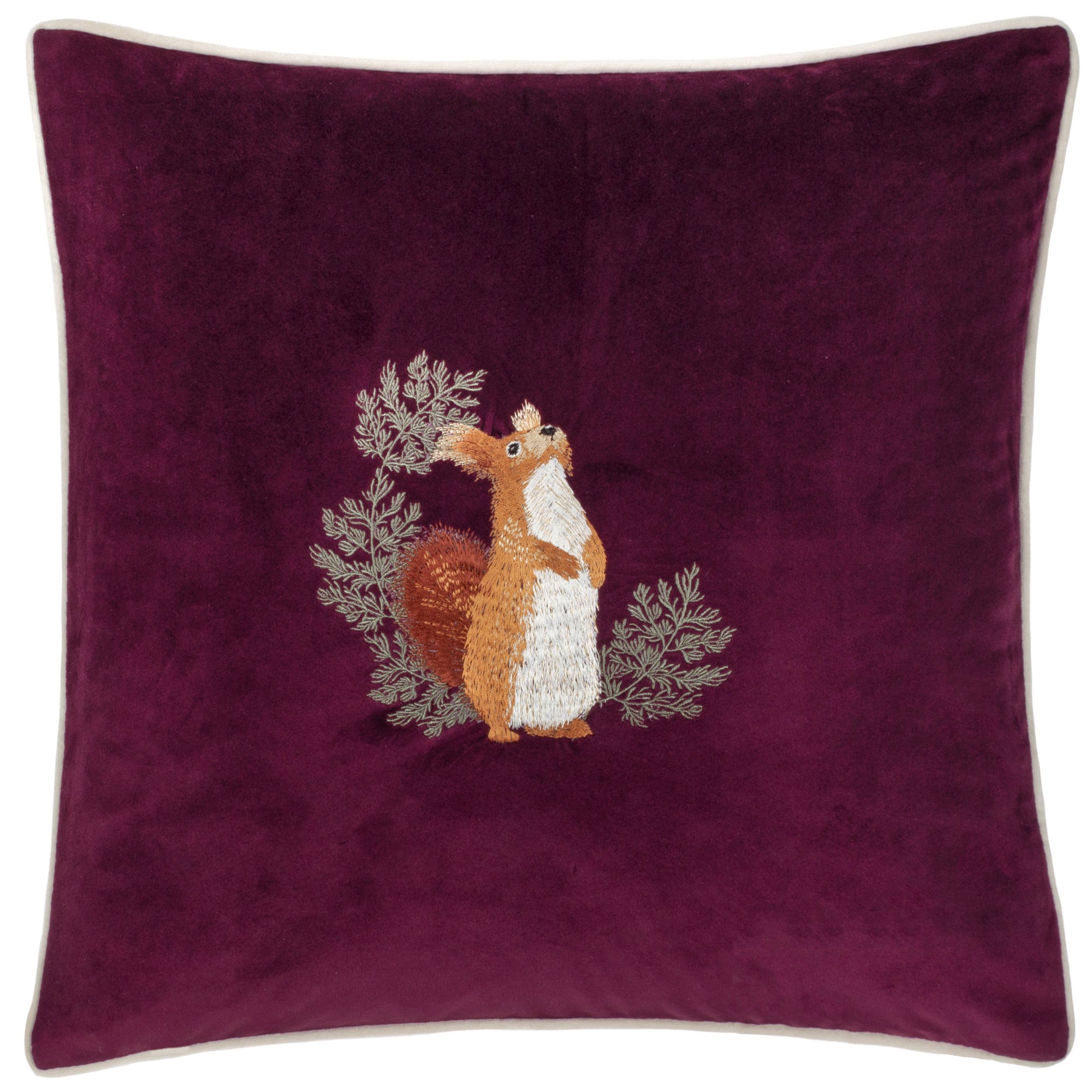 Pineberry Forest Piped Square Cushion Plum