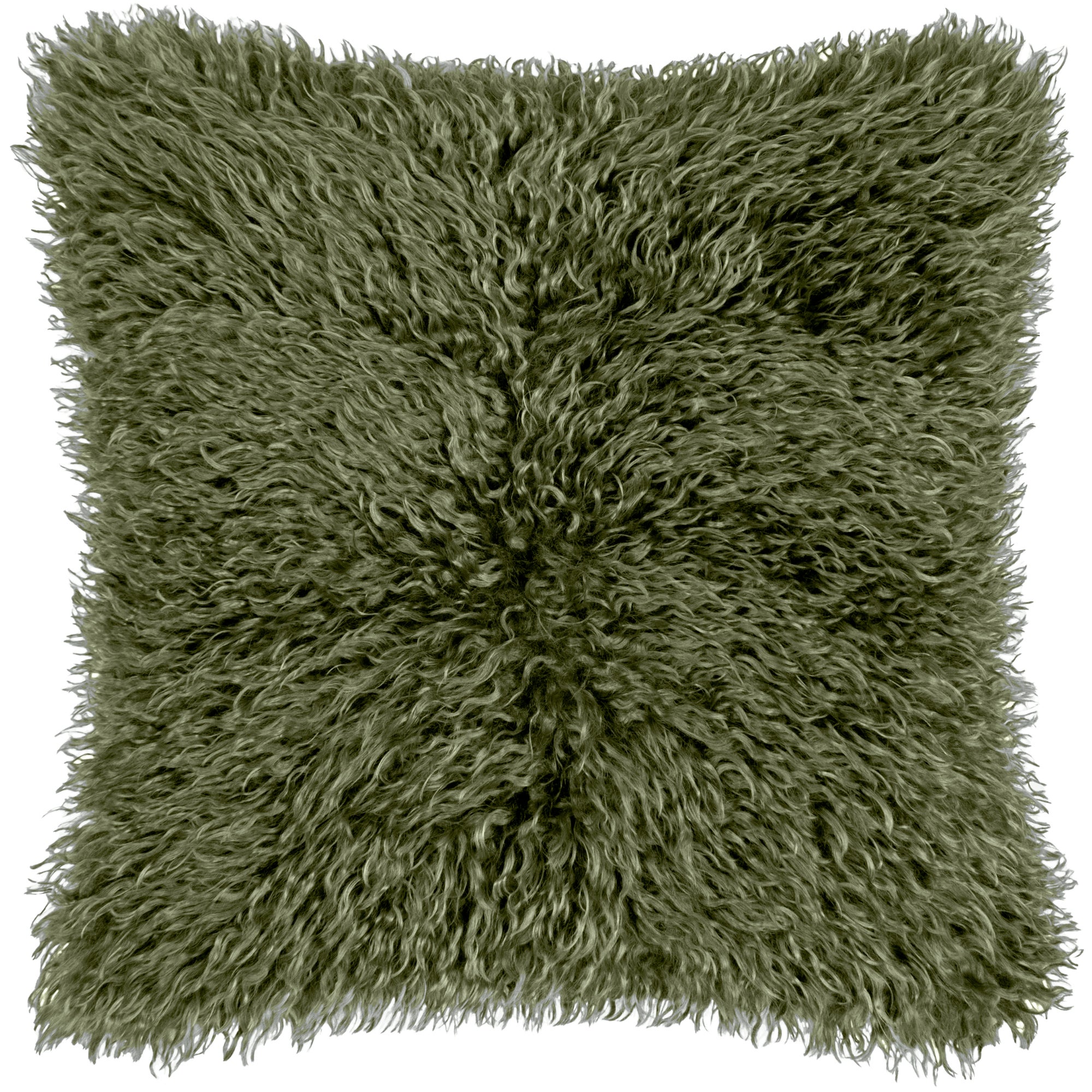 Rowan Faux Fur Square Cushion Khaki Green