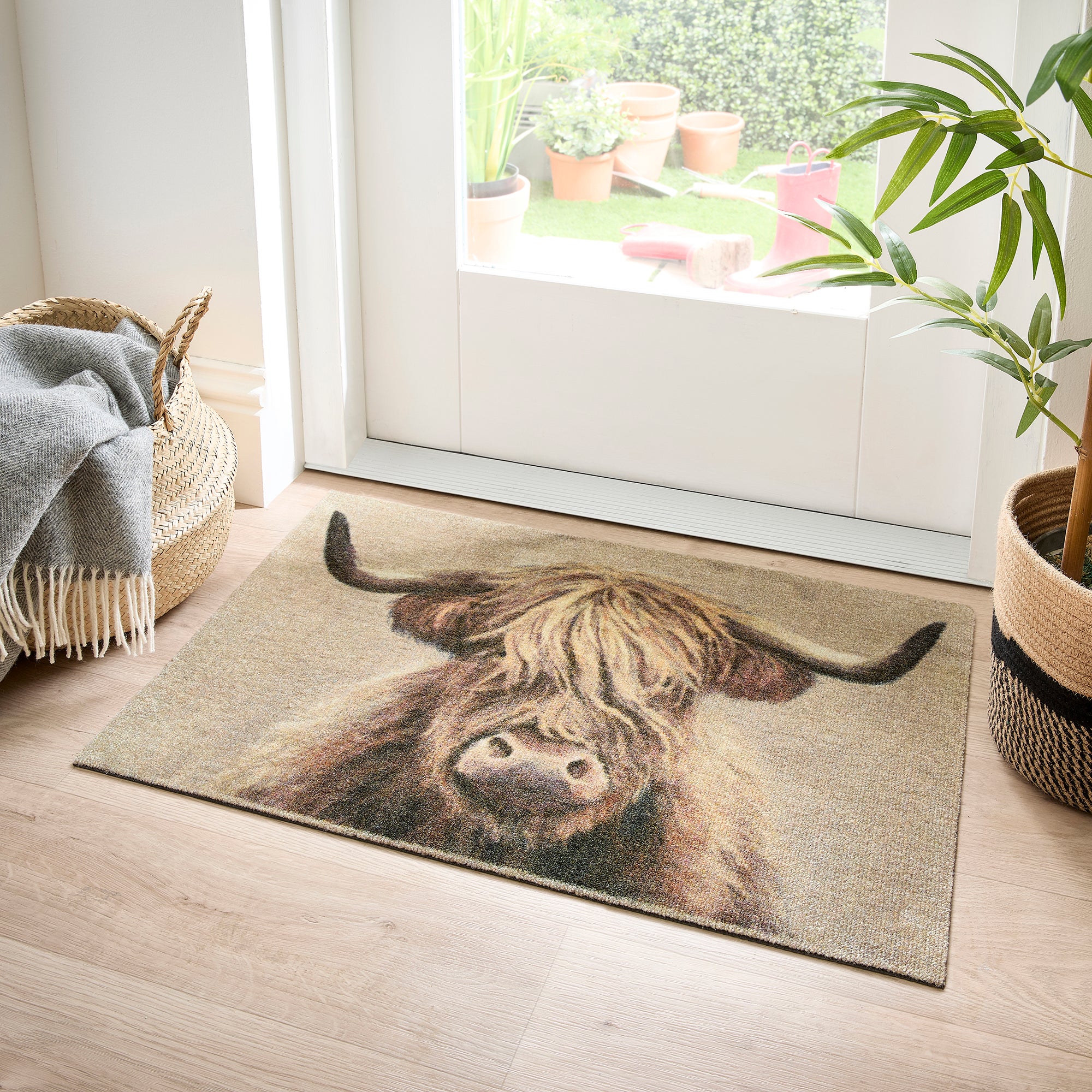 Marvel Highland Cow Washable Doormat Natural