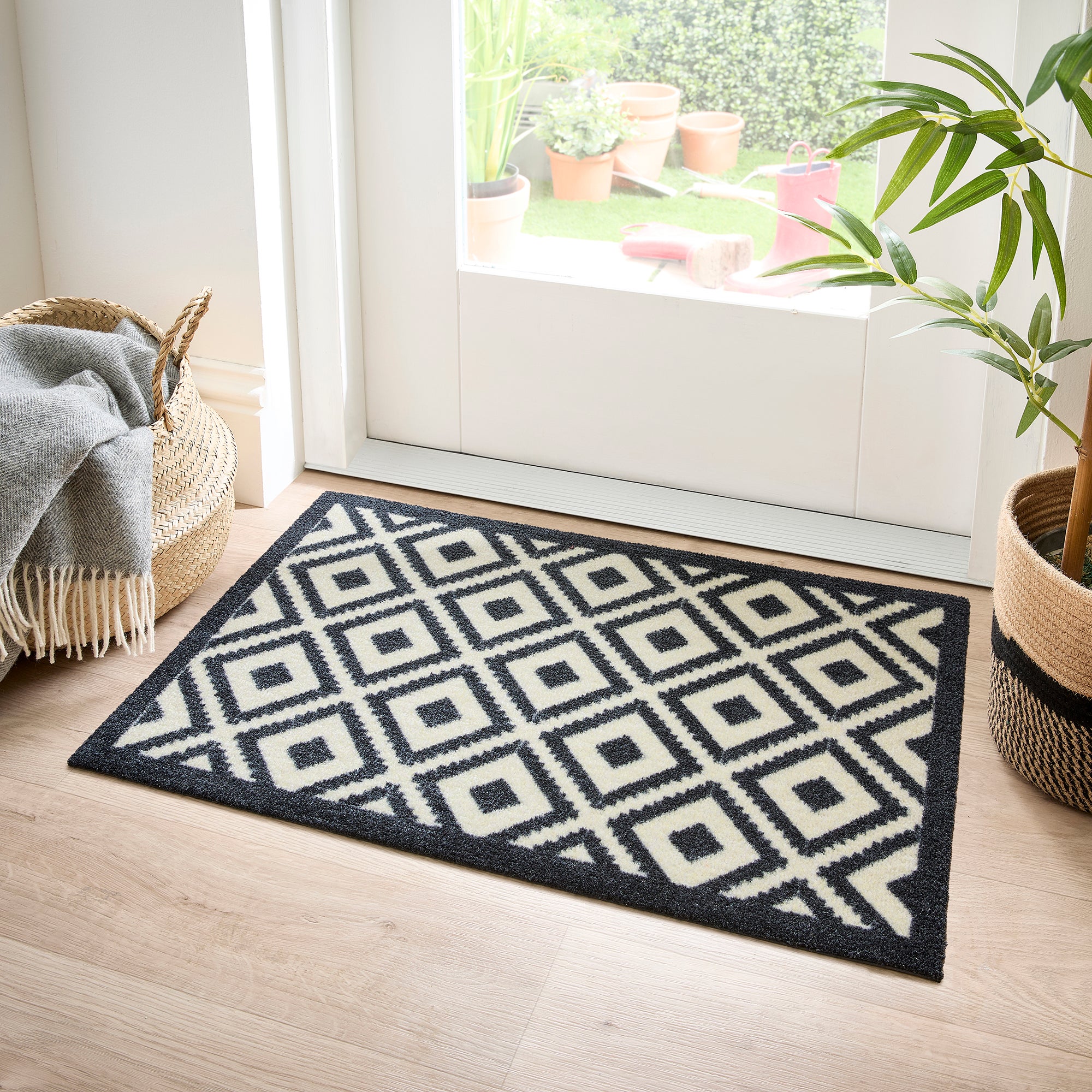 Marvel Geometric Black White Washable Doormat Black And White