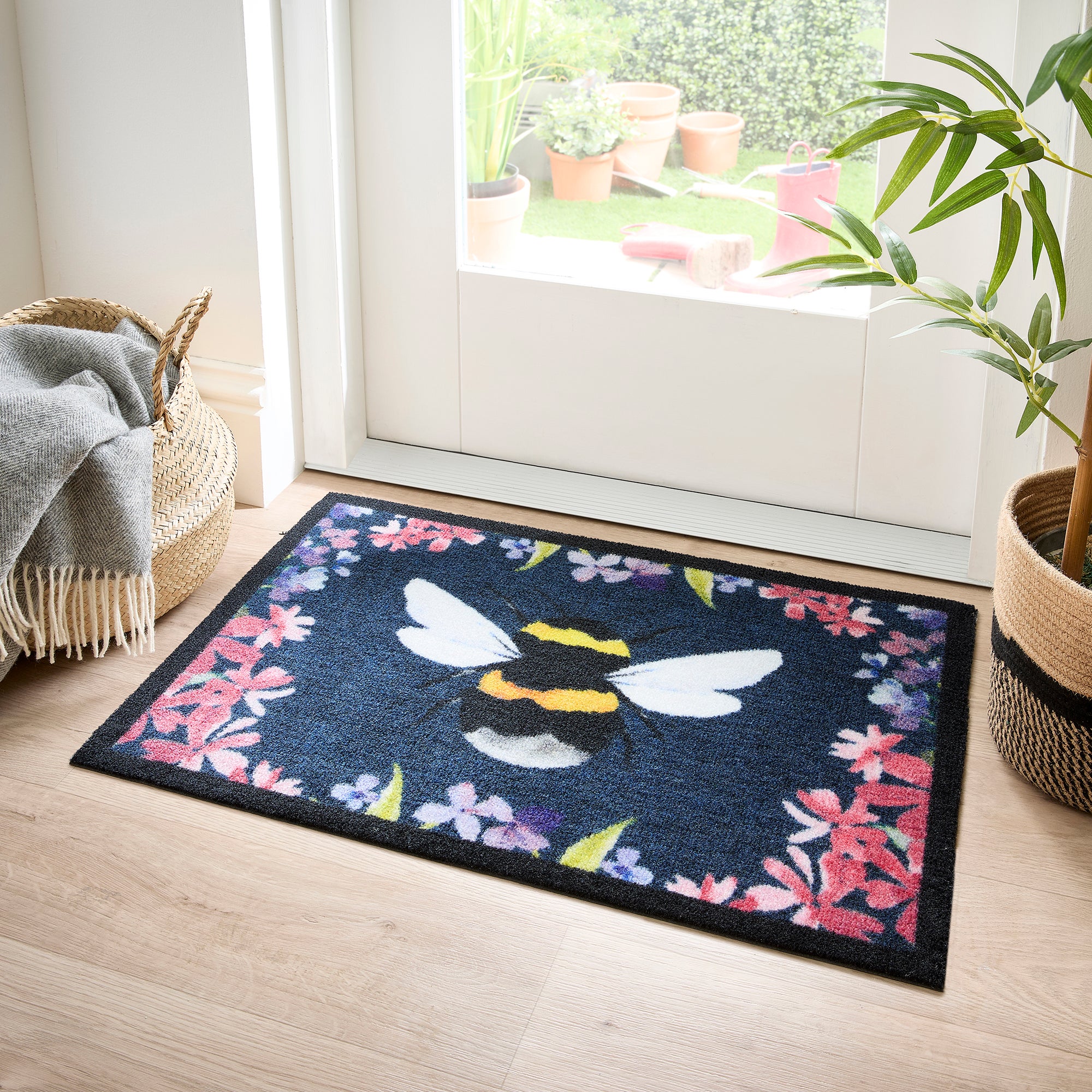 Marvel Floral Bee Washable Doormat Multicoloured