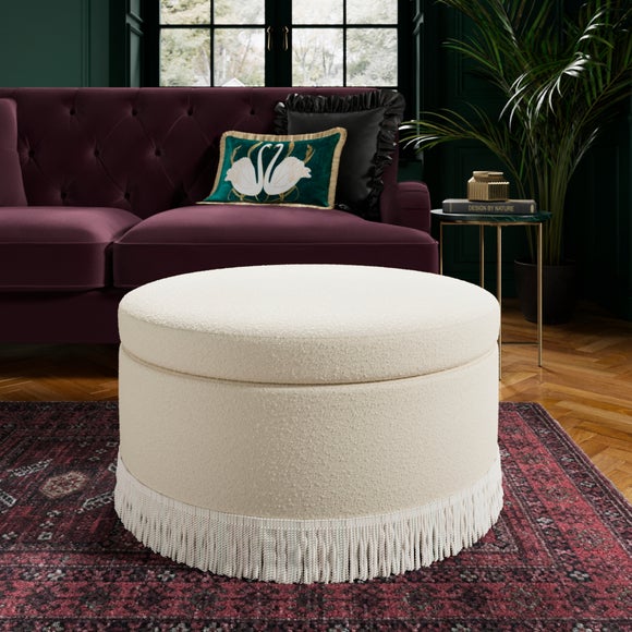 Round Tassel Boucle Storage Pouffe