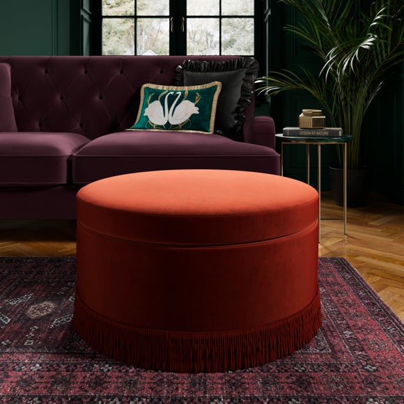 Round Tassel Velvet Storage Pouffe