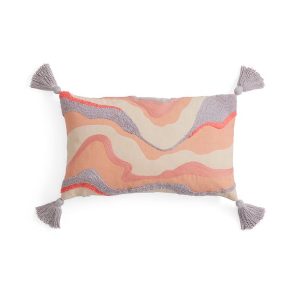 Embroidered Marble Effect Rectangle Cushion With Tassels