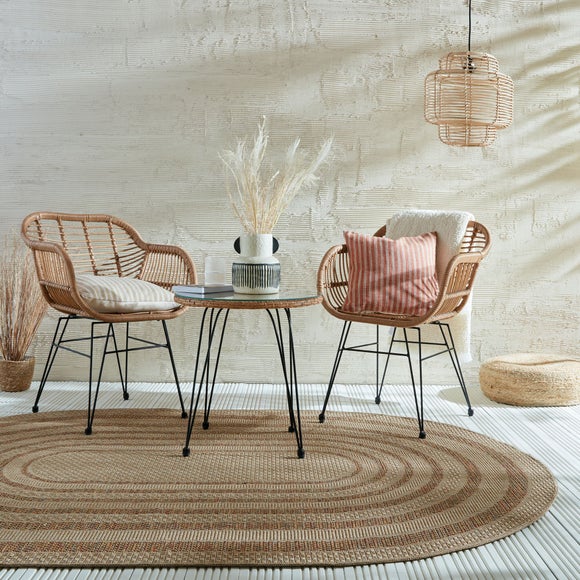 Stripe Border Indoor Outdoor Oval Rug