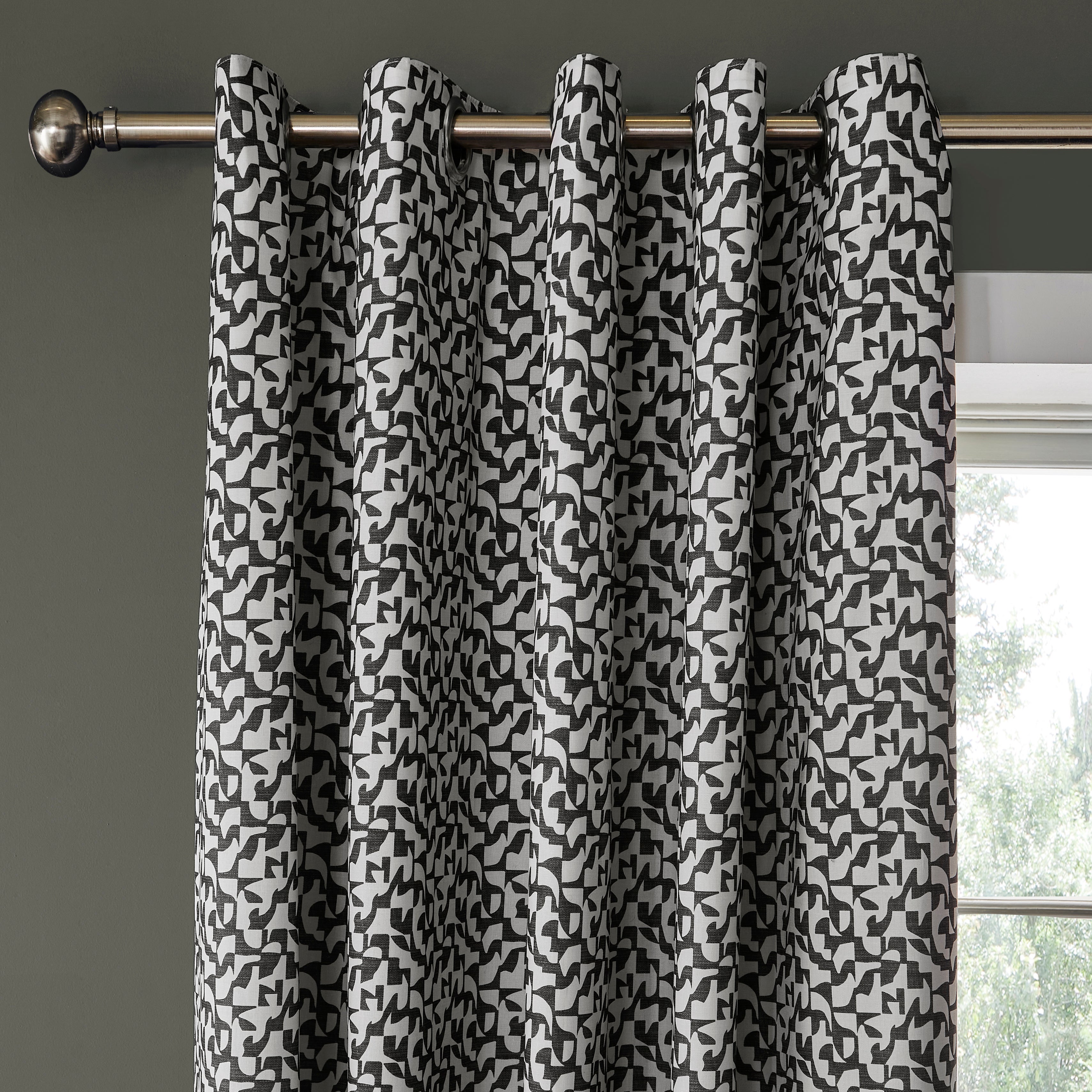 Valter Mino Geometric Blackout Eyelet Curtains Black undefined