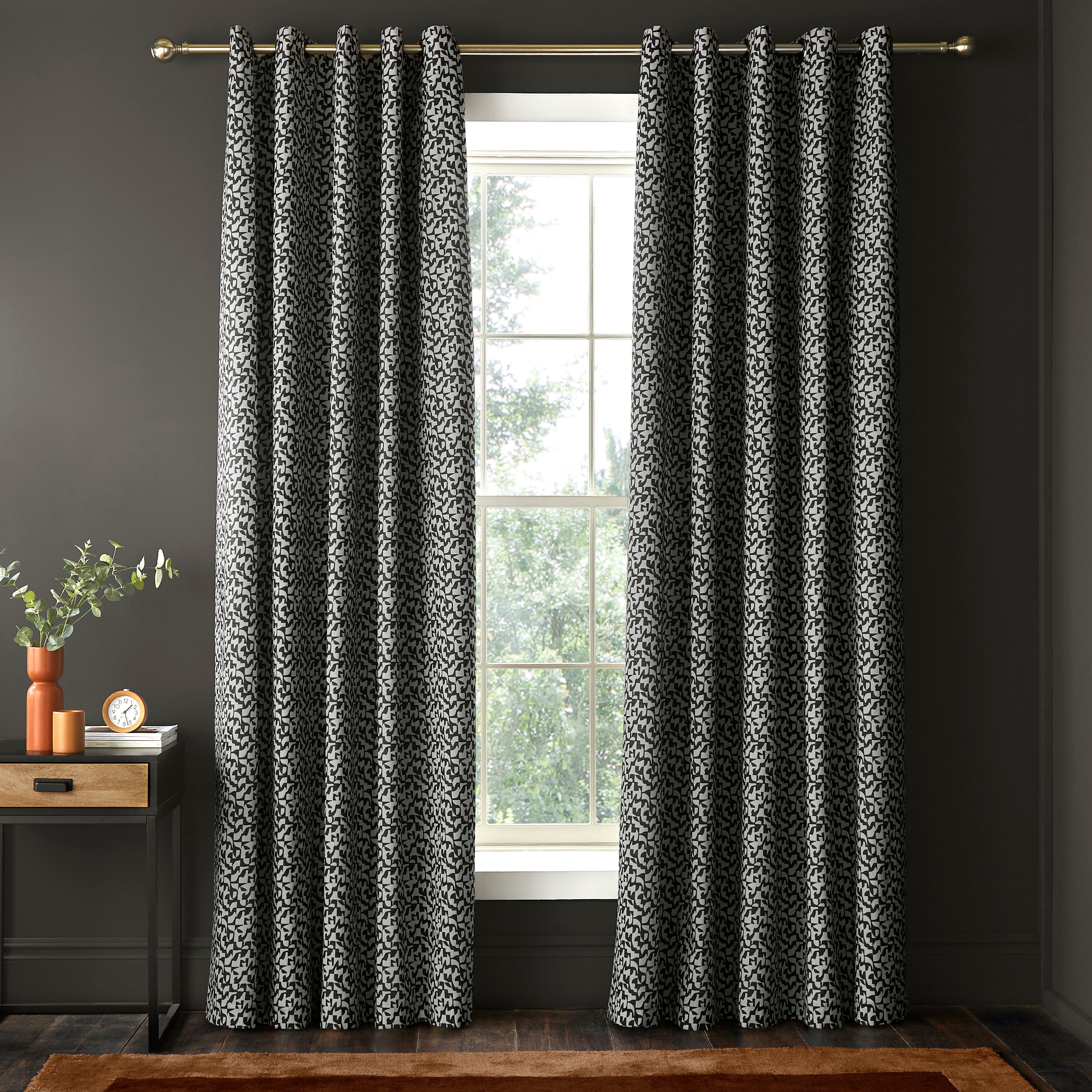 Valter Mino Geometric Blackout Eyelet Curtains Black undefined