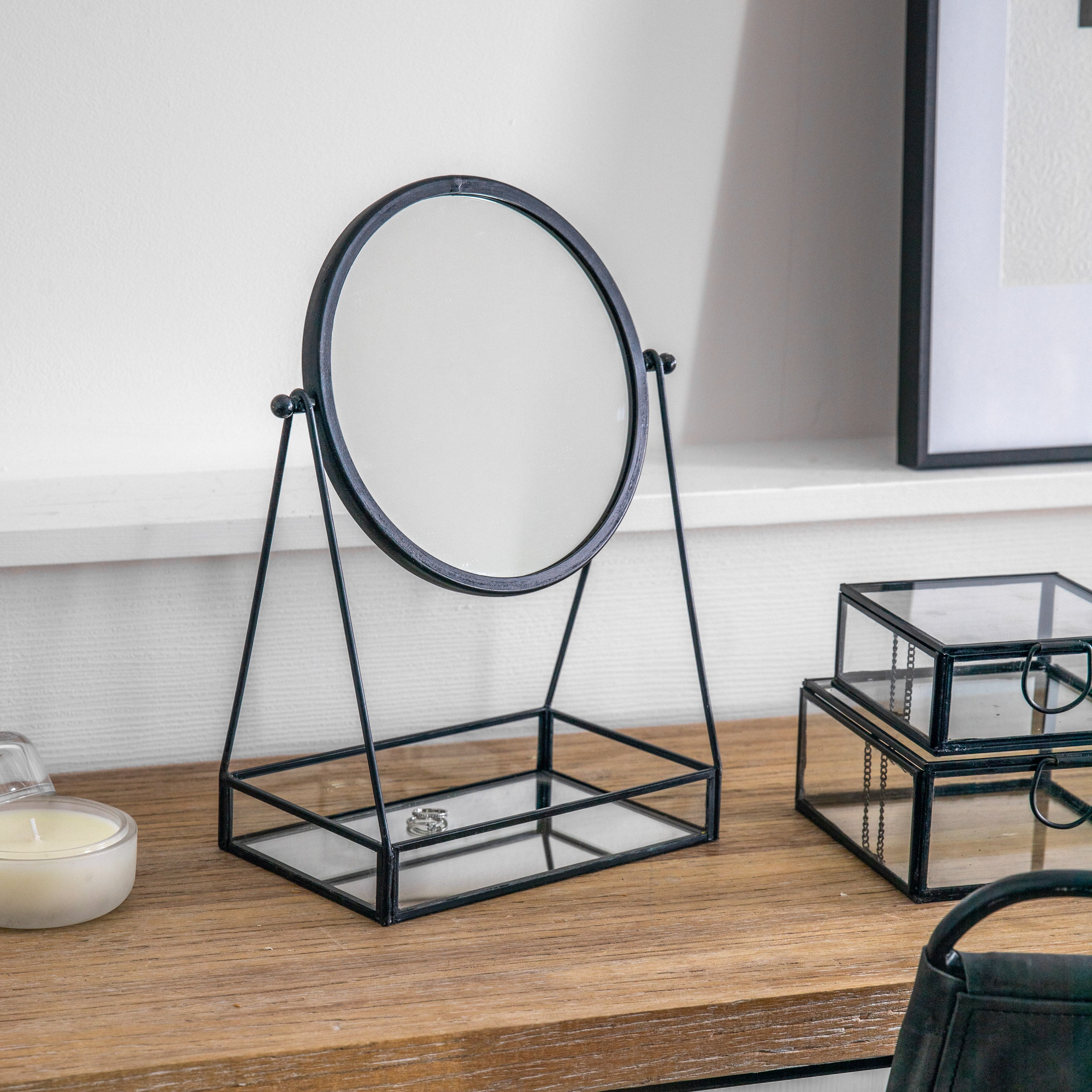 Luca Black Desk Mirror With Tray Black