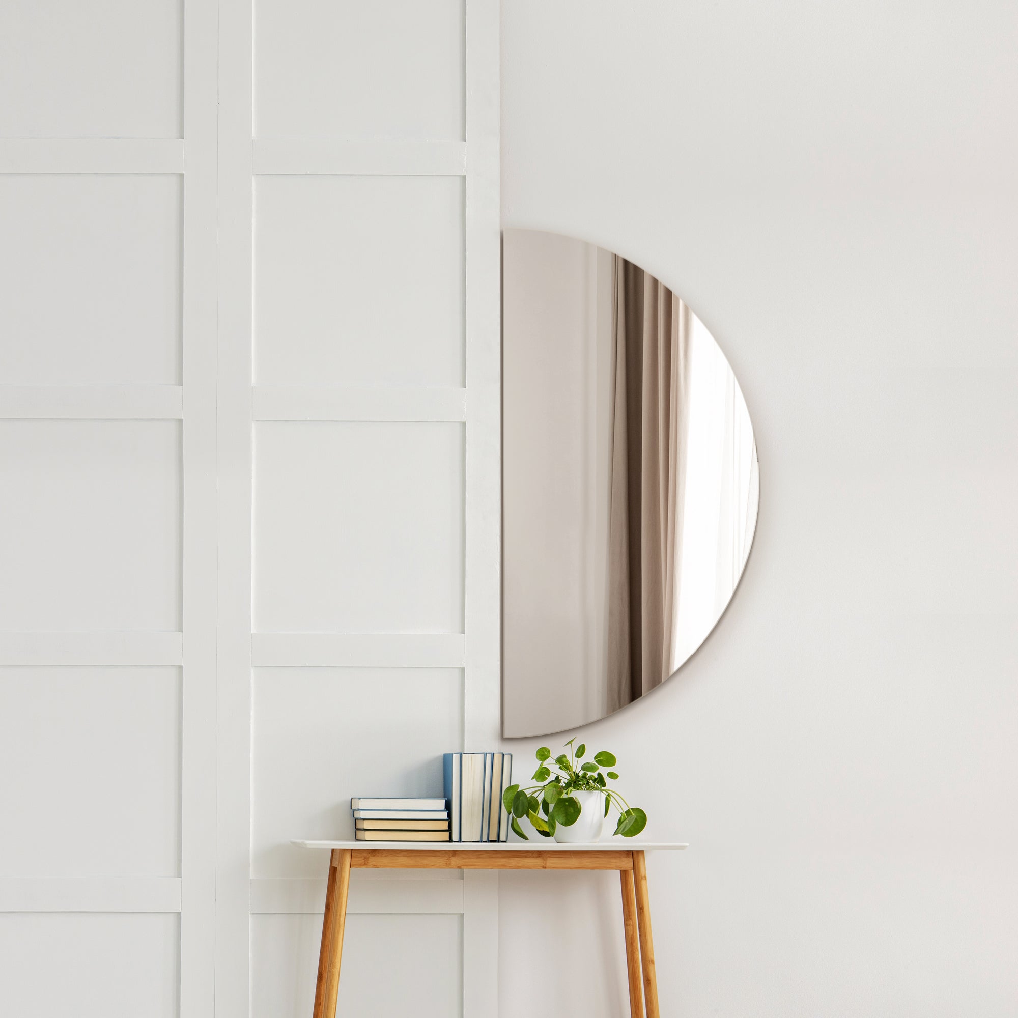 Frameless Half Circle Wall Mirror Silver