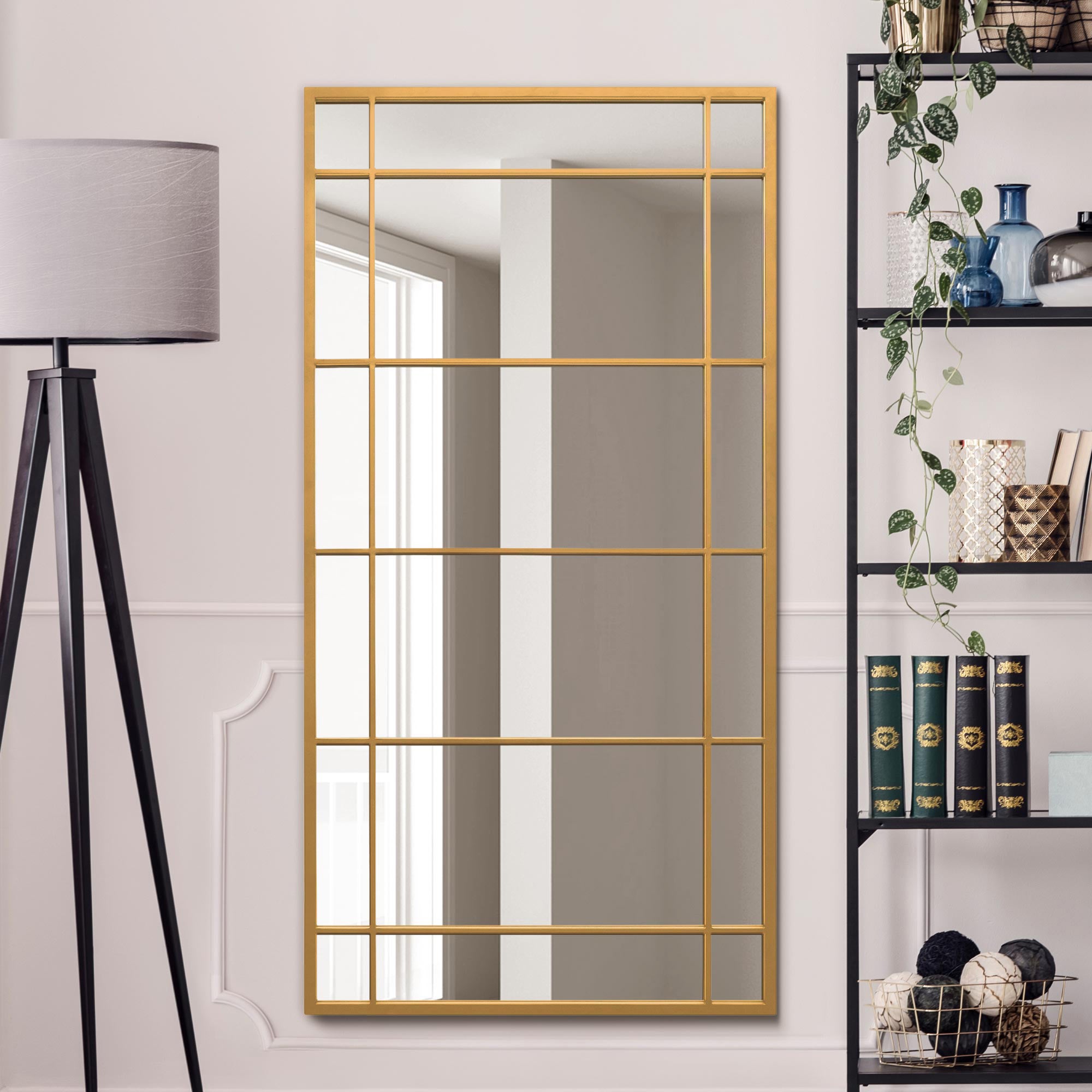 Wabula Window Rectangle Full Length Wall Mirror Gold