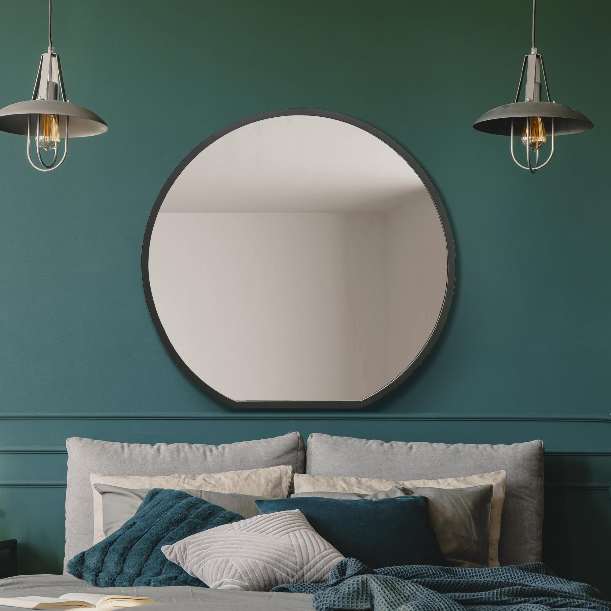 Circulus Round Overmantel Wall Mirror Black