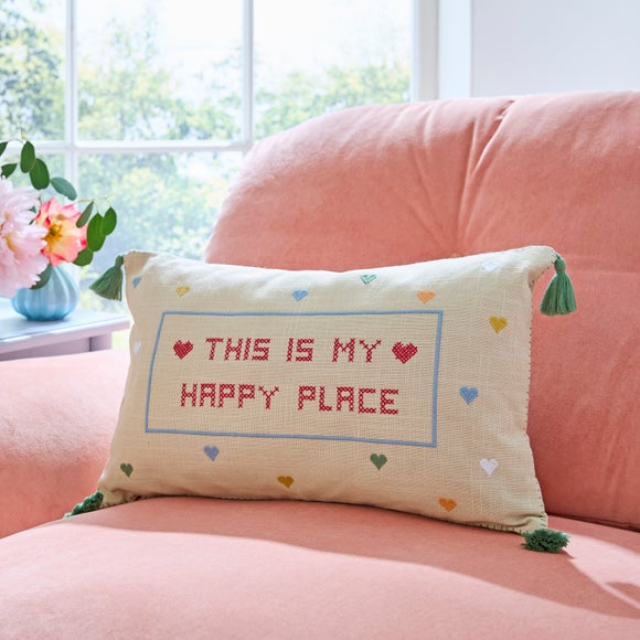 Click to view product details and reviews for This Is My Happy Place Hearts Rectangular Cushion.