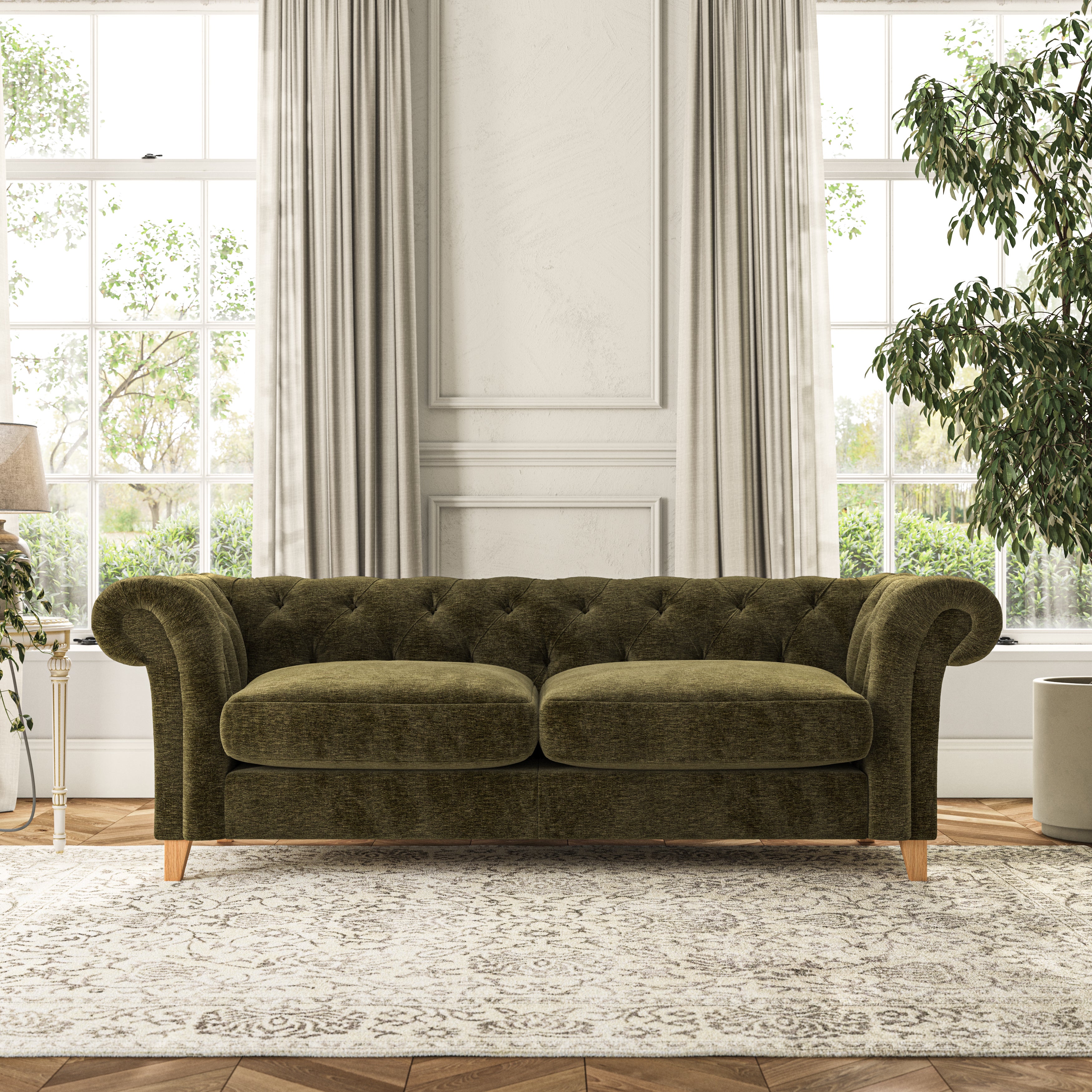 Pimlico Large 3 Seater Sofa Luxury Chenille Olive